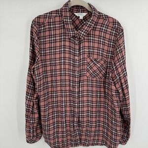 Market & Spruce Shirt Womens 2XL Pink Black Plaid Button Up Rayon Flannel‎ Top